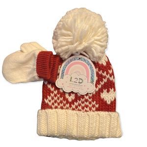 NWT Love 2 Design matching heart pom pom hat & mittens infant 6 months